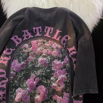 Футболка в стиле ретро с принтом «Роза и море» для мужчин и женщин из чистого хлопка, уличная одежда, летний модный тренд, повседневный удобный топ с коротким рукавом для пары, Harajuku S белый