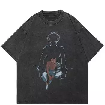 Футболка в стиле уличной одежды с рисунком Amine, черная футболка из хлопка, унисекс, свободная, с короткими рукавами S чёрный