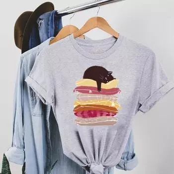 Футболка в трендовом стиле, модная футболка 90-х годов, одежда для домашних животных Sweet Cat, повседневная женская футболка с коротким рукавом и принтом, женская футболка с графикой S