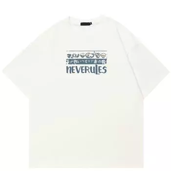 Футболка в уличном стиле с японским элементом и двусторонней графикой, хлопковая футболка, унисекс, топы, футболки, летняя футболка с короткими рукавами S белый