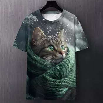 Футболка в уличном стиле с рисунком мультяшного кота для женщин и мужчин, летние повседневные футболки с короткими рукавами и круглым вырезом, спортивная свободная футболка S