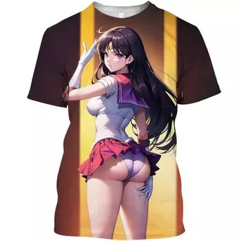 Футболка в уличном стиле Смешная футболка в стиле «Сейлор Мун» Топ женская футболка с 3D-принтом Женская футболка с графическим принтом аниме-девушка S