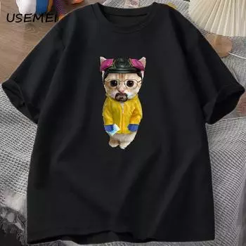 Футболка Walter White Kitty Walter White Heisenberg, мужская хлопковая футболка с котом и короткими рукавами, забавная футболка, мужские хлопковые мужские топы S чёрный