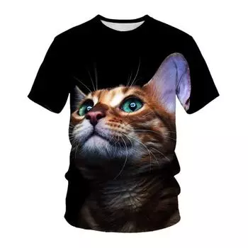 Футболка весна-лето Маленький ленивый кот Мужская женская футболка с 3D-цифровой печатью с круглым вырезом и коротким рукавом S