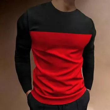 Футболка весна-осень повседневная 3D печать мужские пуловеры футболки тонкий модный тренд простые мужские топы с длинным рукавом S чёрный