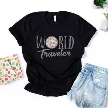Футболка World Traveler Футболка Epcot Unisex Футболка World Traveler Family Trip Футболка Summer Graphic Футболки с коротким рукавом Топы L