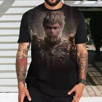 Футболка Wukong Monkey King с круглым вырезом и коротким рукавом, свободная футболка, золотистая модель, пуловер, топы XL