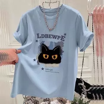 Футболка высокого качества 200G 100% хлопок 2025 Лето смешной мультяшный принт футболка для женщин Harajuku футболка большого размера Y2k топы для молодых девушек уличная одежда M белый