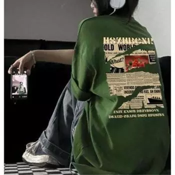 Футболка высокого качества 200G 100% хлопок летняя футболка 2025 с буквенным принтом для женщин одежда Harajuku свободная футболка Y2k топы хип-хоп уличная одежда M