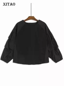 Футболка XITAO с круглым вырезом и длинными рукавами в стиле пэчворк DMJ4188