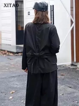 Футболка XITAO с круглым вырезом и длинными рукавами, однотонная, GJ1081 One Size белый