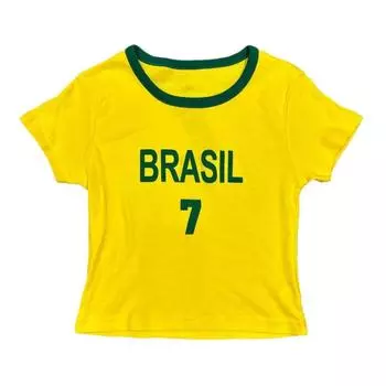 Футболка Y2K casual с буквенным принтом, облегающая, с круглым вырезом и короткими рукавами для женщин S жёлтый