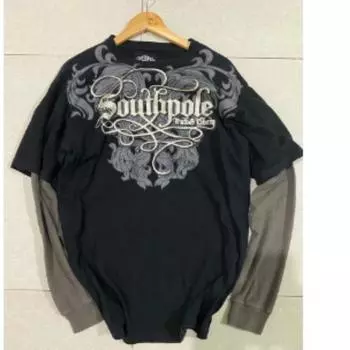 Футболка Y2K для мужчин, новая хип-хоп красная с принтом, с круглым вырезом, свободная футболка с длинными рукавами, повседневная готическая одежда, топы, уличная одежда S чёрный