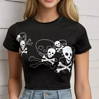 Футболка Y2K slim fit streetwear с принтом в стиле ретро-готики S чёрный