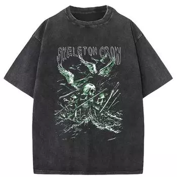 Футболка Y2K стираная Harajuku ретро рисунок черепа футболка большого размера мужская женская с коротким рукавом готическая одежда топы S