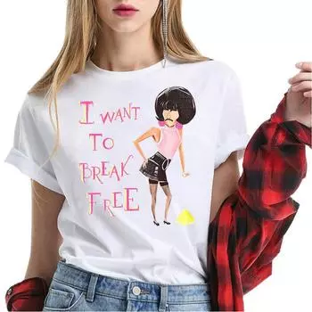 Футболка «Я хочу вырваться на свободу», женские забавные топы с героями мультфильмов для любителей музыки, крутая повседневная футболка S белый