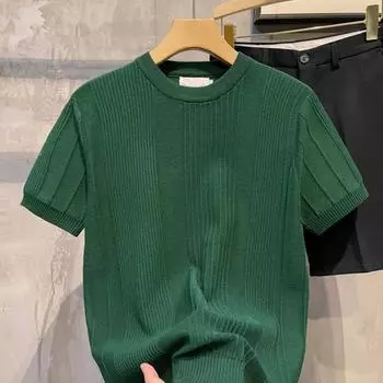 Футболка Yousheng Summer Bottoming, трикотажная полосатая футболка с короткими рукавами, эластичная однотонная футболка с круглым вырезом, повседневный топ, пуловер, футболка для занятий в спортзале M белый