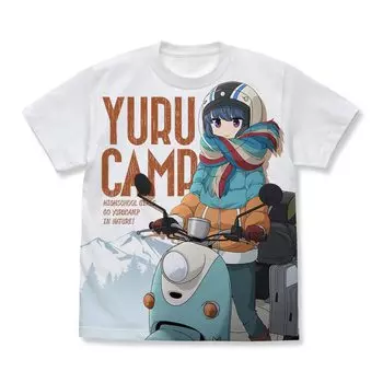 Футболка Yurucamp с 2D принтом Cospa Rin Shima и Scooter, размер M, БЕЛАЯ белый