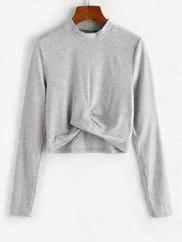 Футболка ZAFUL с воротником-стойкой и перекрученным подолом S светло-серый