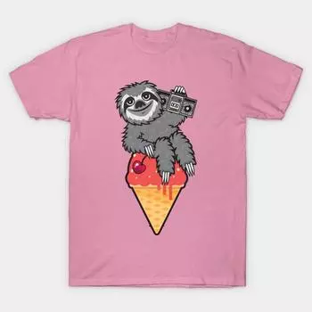 Футболка женщин ленивец Музыка Мороженое Harajuku Печать Кавайи футболка Летний короткий рукав женский футболка Top Tee S
