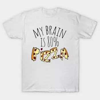Футболка женщин Мой мозг 80 ... Пицца Harajuku Печать Кавайи футболка Летний короткий рукав женский футболка Top Tee S