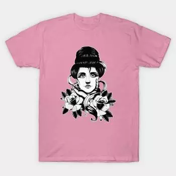 Футболка женщины Девушка с розами Harajuku Печать Кавайи футболка Летний короткий рукав женский футболка Top Tee S