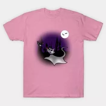 Футболка женщины One The Ghost Cat Harajuku Печать Кавайи футболка Летний короткий рукав женский футболка Top Tee S