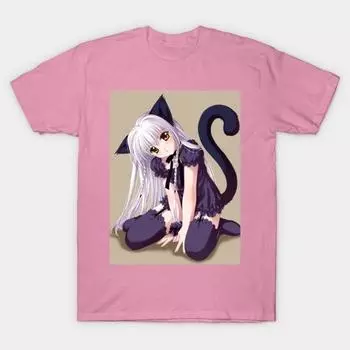 Футболка женская аниме кошка девушка Harajuku принт Kawaii футболка летняя короткий рукав женская футболка топ футболка S