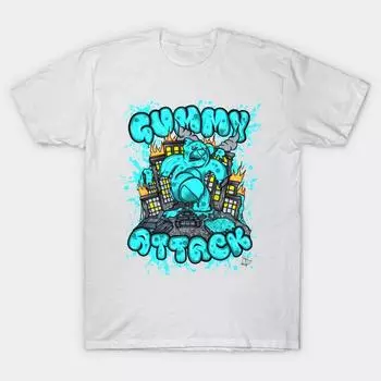 Футболка женская атака Gummybear синий Harajuku Печать Кавайи футболка Летний короткий рукав женский футболка Top Tee S