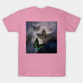 Футболка женская бабочки в тумане Harajuku принт Kawaii футболка летняя женская футболка с коротким рукавом топ футболка S розовый