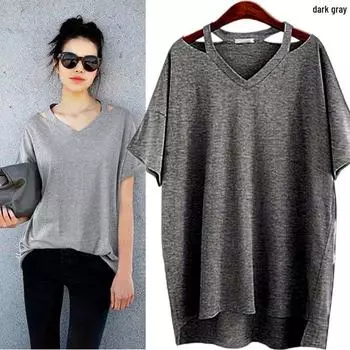 Футболка женская большого размера с V-образным вырезом, лето 2021 г.: Евро-американский стиль, свободный, повседневный, средней и длинной посадки 5XL