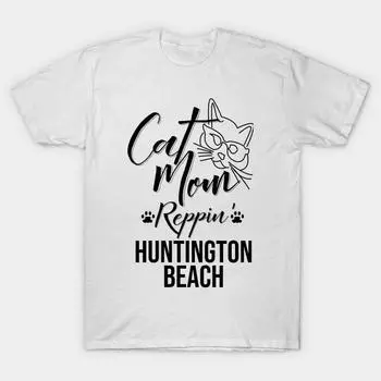 Футболка женская Cat Mom Reppin Huntington Beach Harajuku Print Kawaii футболка летняя с коротким рукавом женская футболка топ футболка S розовый