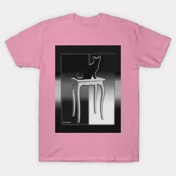 Футболка женская черная кошка на маленьком белом столе Harajuku Печать Кавайи футболка Летний короткий рукав женский футболка Top Tee S