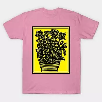 Футболка женская черная желтая художественная печать ботанический рисунок цветы L Harajuku принт Kawaii футболка летняя короткий рукав женская футболка топ футболка S