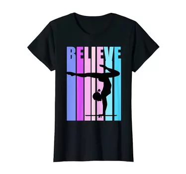 Футболка женская для девочек-гимнасток, стойка на руках, ретро-бревно чёрный