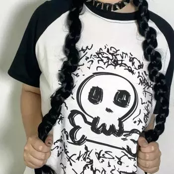 Футболка женская готическая с принтом черепа Y2K, черно-белая, топ S белый