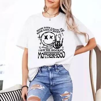 Футболка женская хлопковая с принтом в виде букв материнства, летняя, с коротким рукавом и круглым вырезом S белый