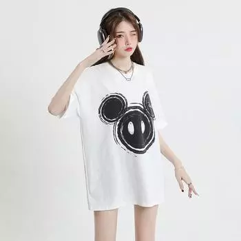 Футболка женская и мужская новая летняя одежда креативный принт свободная и тонкая круглая горловина рубашка с короткими рукавами S белый