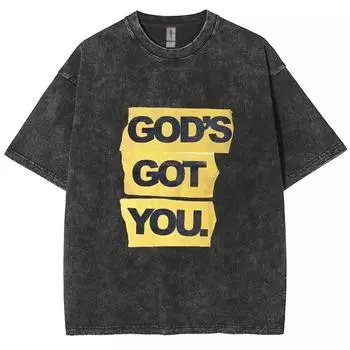Футболка женская из чистого хлопка с надписью «God s Got You» с принтом букв, свободная, с круглым вырезом и средним рукавом, модный дизайн, унисекс-топ S