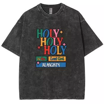 Футболка женская из чистого хлопка с принтом в виде буквы Холли, стираный деним, свободный покрой, с короткими рукавами, повседневный минималистский ретро-топ S