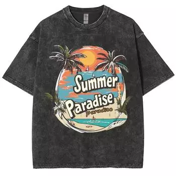 Футболка женская из денима с принтом кокосовой пальмы, свободная, розовая, с очень большим рукавом, повседневная, трендовая, уличная S