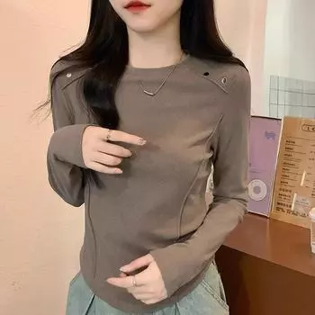 Футболка женская из немецкого бархата с длинным рукавом и узором «елочка» 2024 года, утолщенная нижняя часть рубашки S