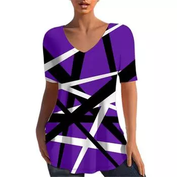 Футболка женская контрастного цвета с цифровой 3D принтом топы повседневные футболки летние с коротким рукавом новые рубашки с круглым вырезом Femme 8XL