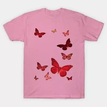 Футболка женская Красные бабочки Harajuku Принт Kawaii Футболка Летняя короткая рукава женская футболка Топ Tee S