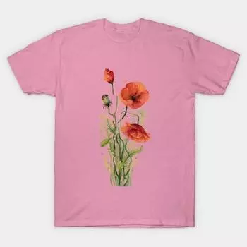 Футболка женская Красные маки Harajuku Принт Kawaii Футболка летняя с коротким рукавом женская футболка Топ Футболка S розовый