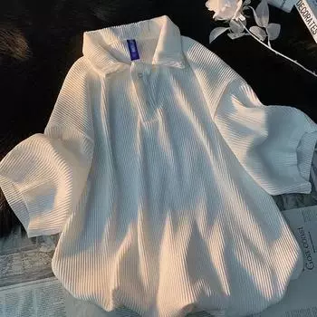 Футболка женская, летняя, больших размеров, полосатая вязаная рубашка для пар, спортивная футболка с короткими рукавами, удобные топы для женщин M белый