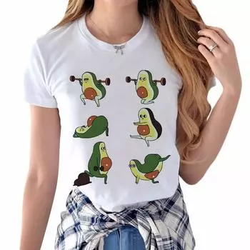 Футболка женская, летняя, милая, с принтом авокадо, эстетичная уличная футболка tumblr, корейская футболка Femme XL белый