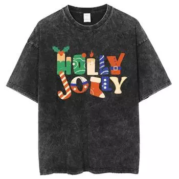 Футболка женская летняя с монограммой HOLLY JOLLY большого размера с потертостями и короткими рукавами, топ высокого качества S