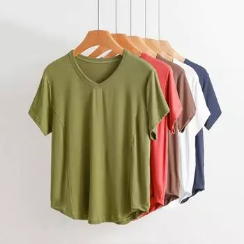 Футболка женская летняя с V-образным вырезом и короткими рукавами, однотонная, для мам, свободная, для похудения, хлопковая рубашка 8XL белый