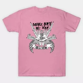 Футболка женская Make Art Not War Doodle Nation Harajuku Print Kawaii футболка летняя женская футболка с коротким рукавом топ S розовый